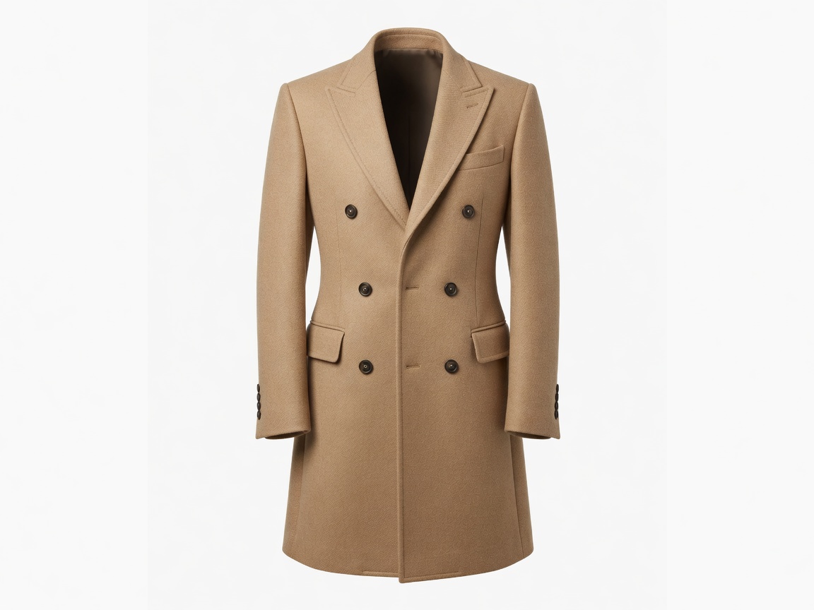Camel overcoat, invisible mannequin — after