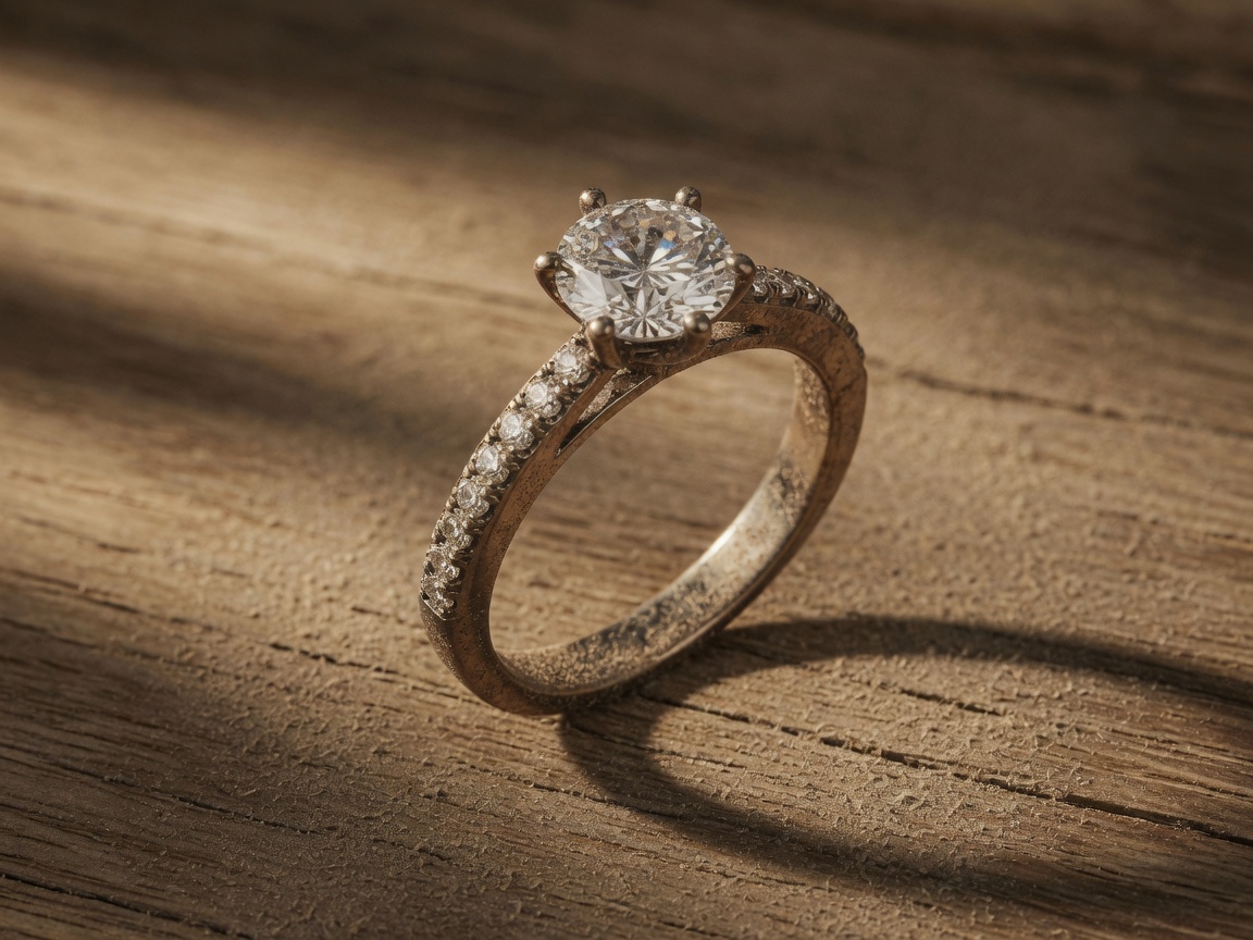 Solitaire ring, metal and fire — before