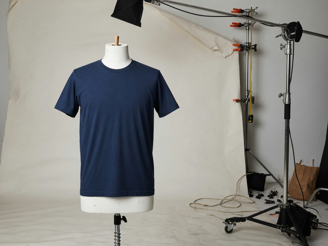 Navy tee, mannequin removed — before